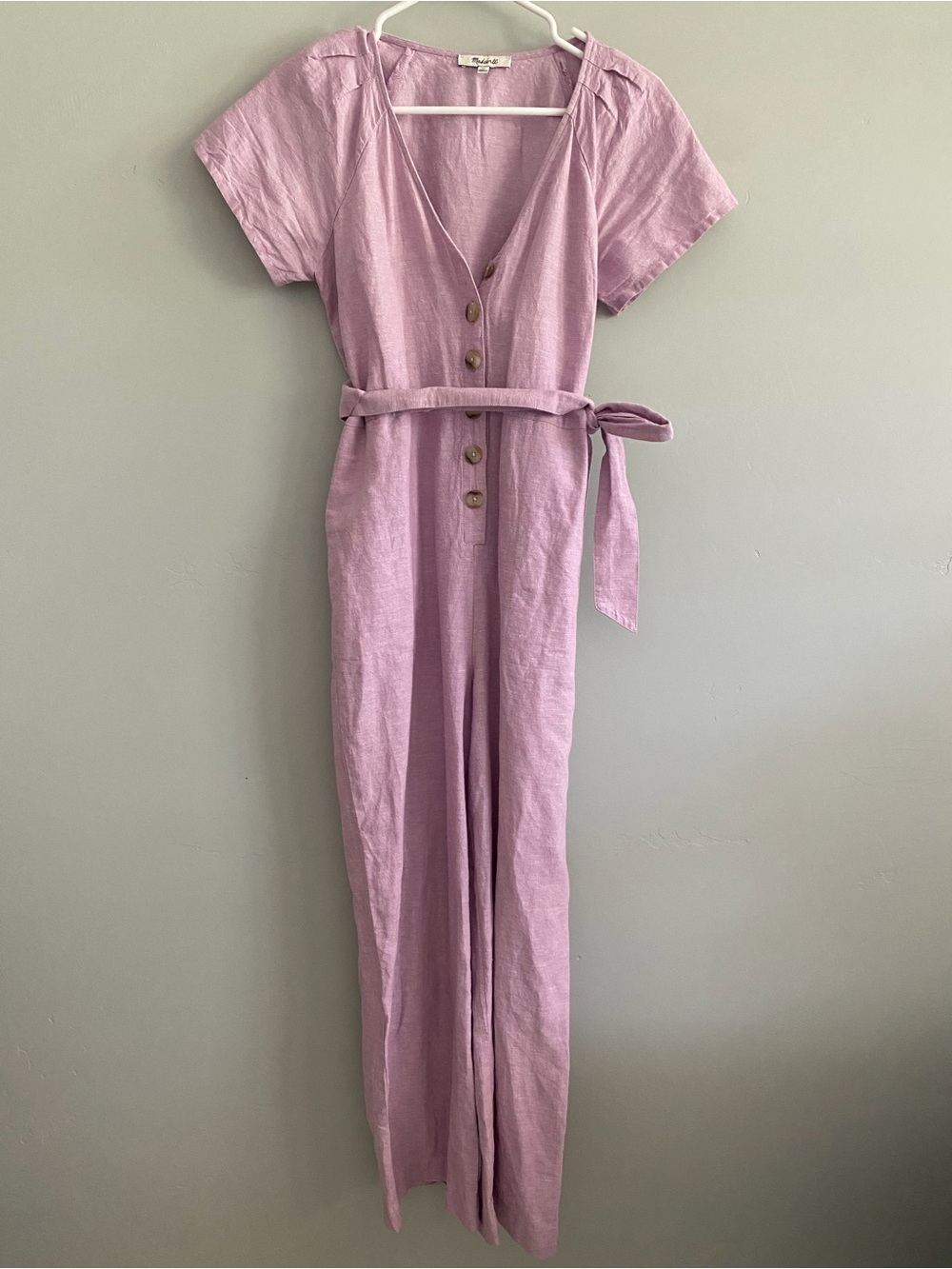 Madewell Linen-Cotton Pleat-Sleeve Jumpsuit in size 00